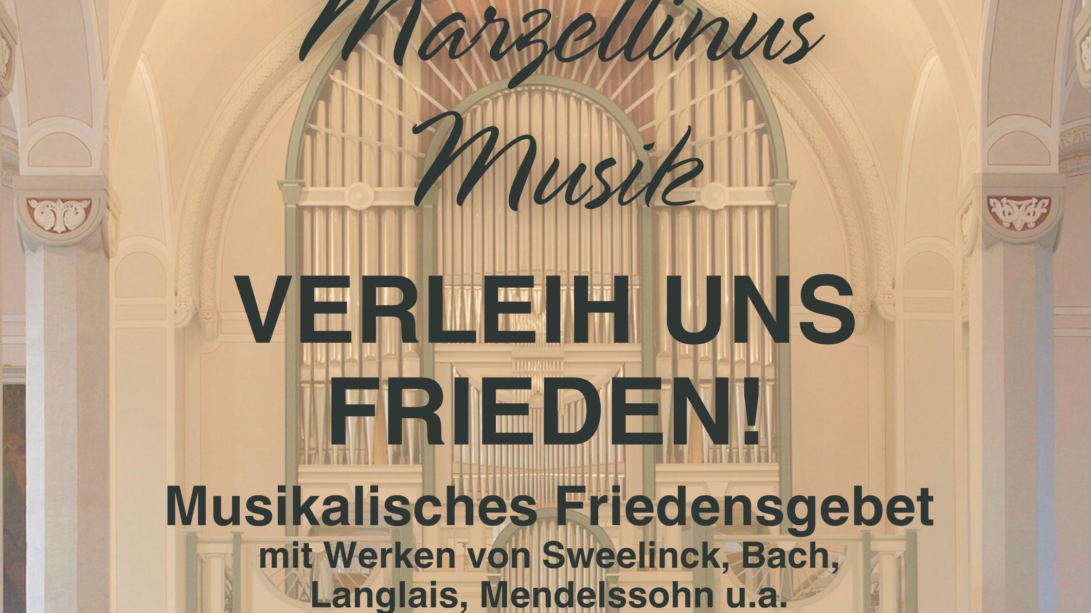 Die Infos vom Text als Plakat, im Hintergrund transparent ein Bild von der Kirche