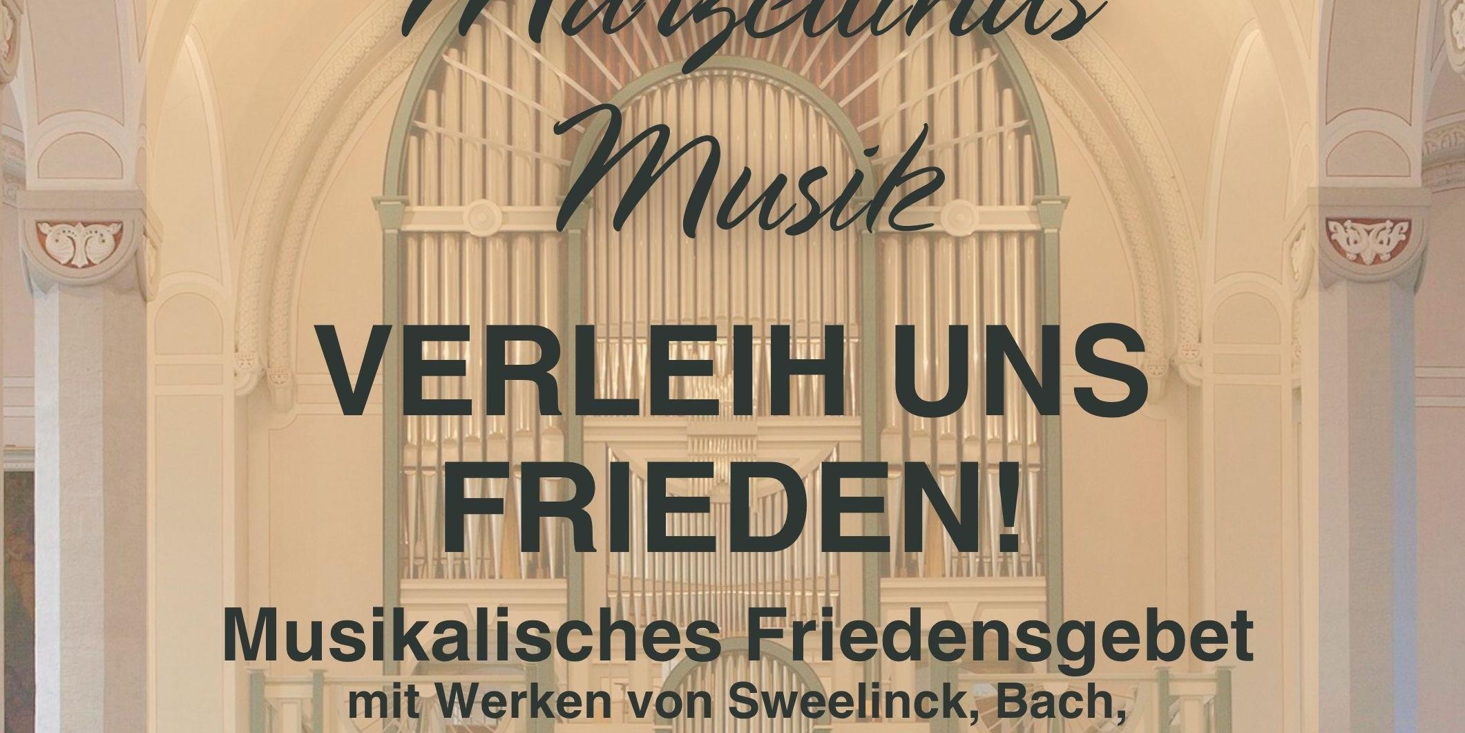 Die Infos vom Text als Plakat, im Hintergrund transparent ein Bild von der Kirche