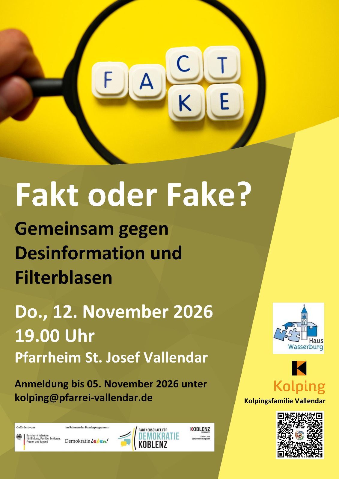 Veranstaltungsplakat Das Bild zeigt eine Lupe über Buchstaben und Infos zum Workshop.