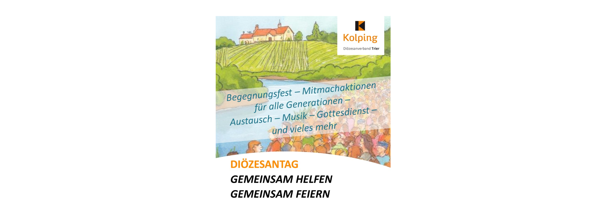 Ausschnitt aus de Plakat mit KI generiertem Bild Menschen in Flusslandschaft
