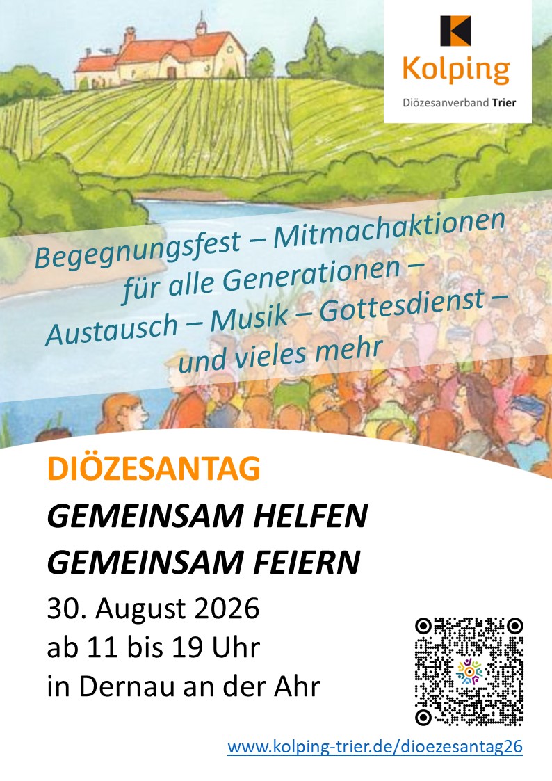 Plakat mit Informationen und QR-Code zum Kolping-Diözesantag 2026