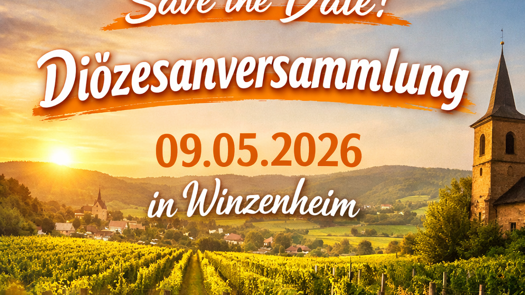 ein KI gestaltetes Bild, im Hintergrund Weinberge, eine Kirche im Vordergrund der Text