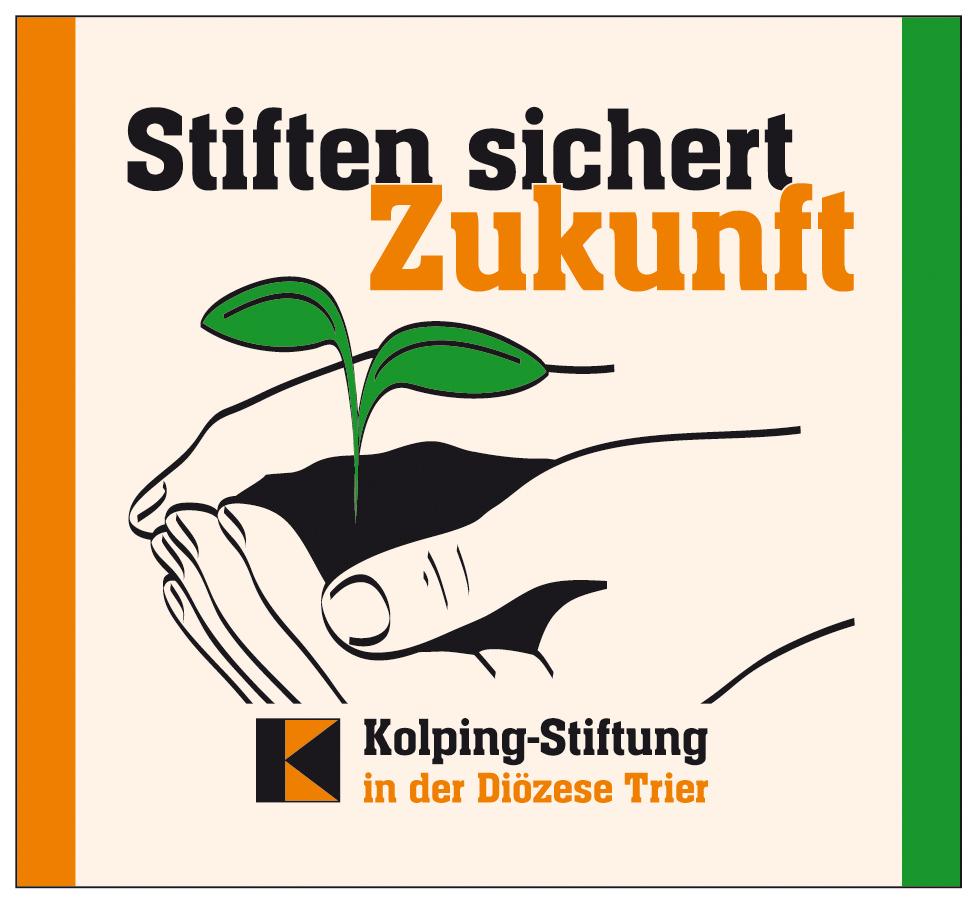 Logo mit dem Text: Stiften sichert Zukunft, eine Hand die eine kleine Pflanze hält (c) Kolpingwerk DV Trier Logo mit dem Text: Stiften sichert Zukunft, eine Hand die eine kleine Pflanze hält