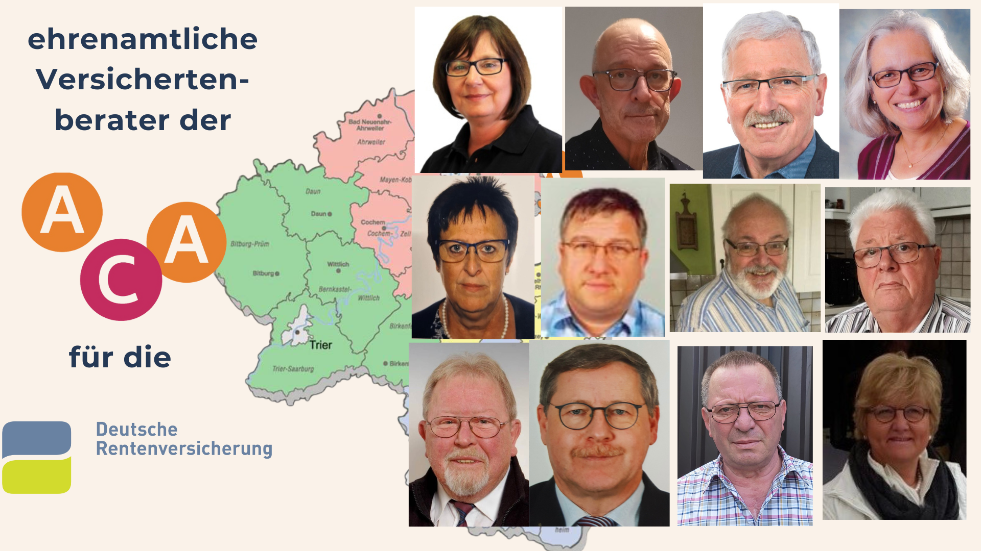 Landkarte und Bilder der Versichertenberater der ACA