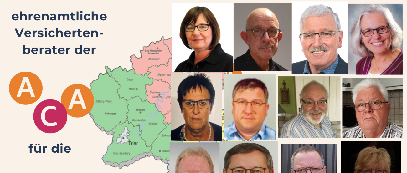 Landkarte und Bilder der Versichertenberater der ACA