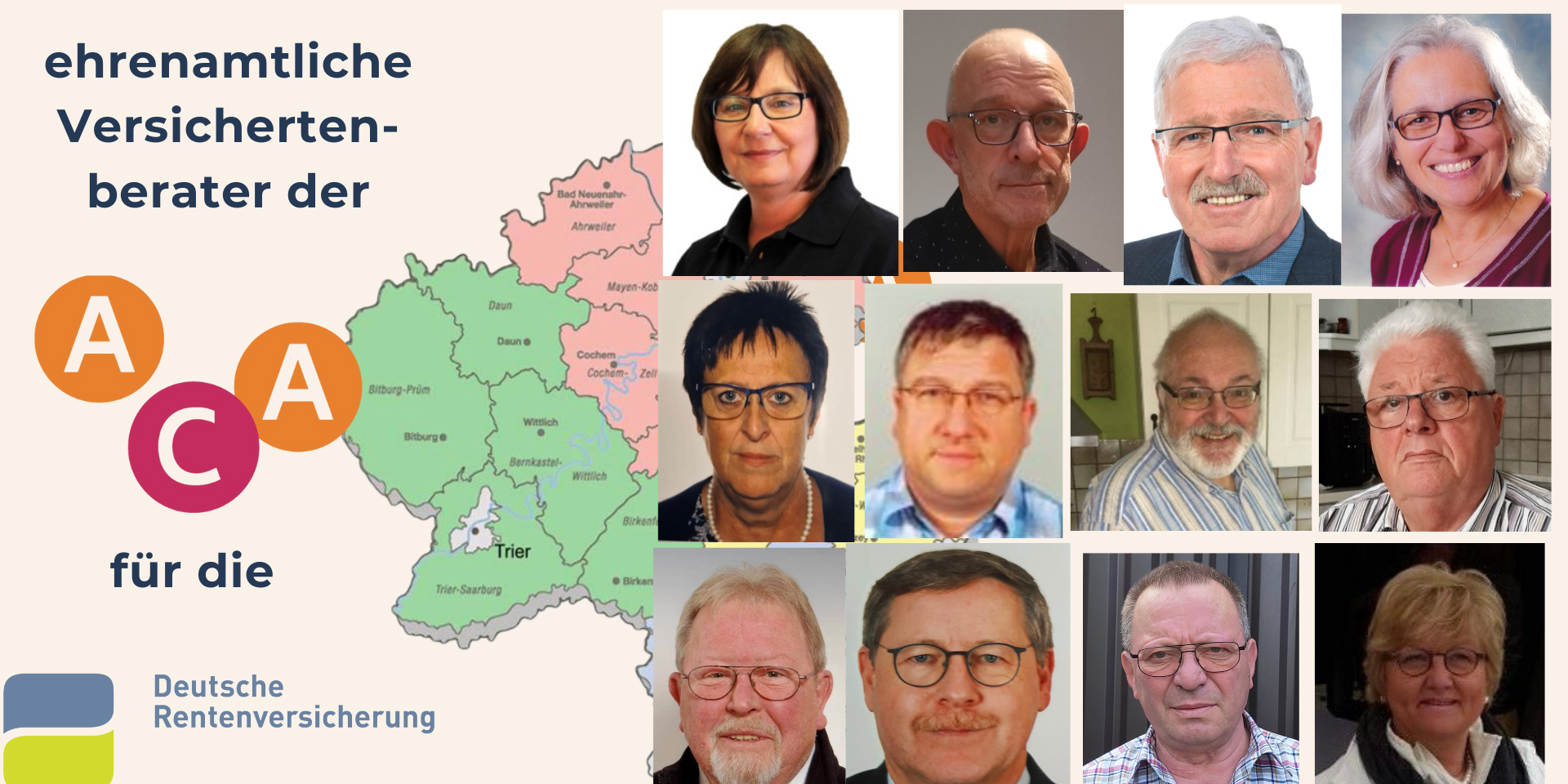 Landkarte und Bilder der Versichertenberater der ACA (c) ACA Rheinland Pfalz Landkarte und Bilder der Versichertenberater der ACA