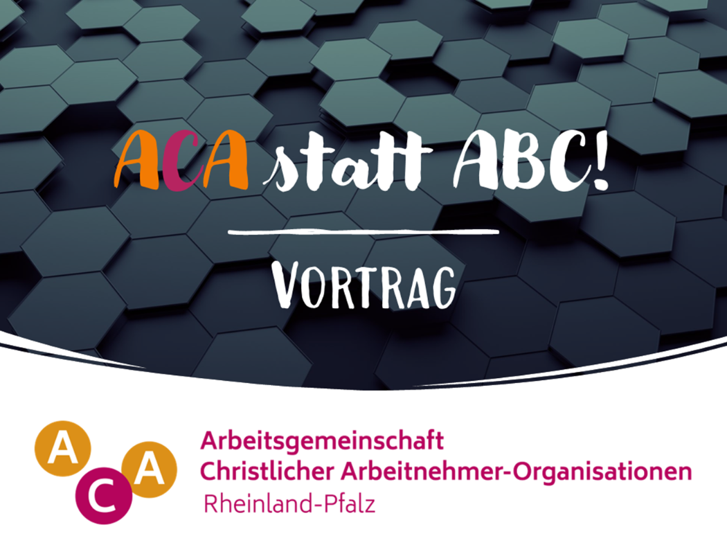 Man sieht ein schwarz-graues Muster, davor die Vortragsankündigung der ACA Rheinland-Pfalz.