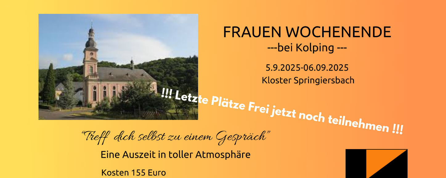 Veranstaltungsflyer in Gelb-Orange mit Foto einer Kirche und Infos