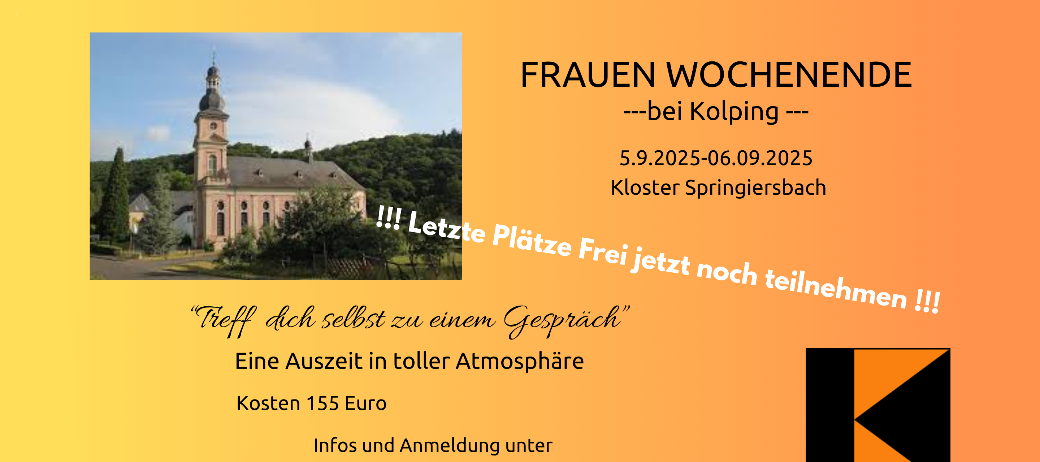 Veranstaltungsflyer in Gelb-Orange mit Foto einer Kirche und Infos