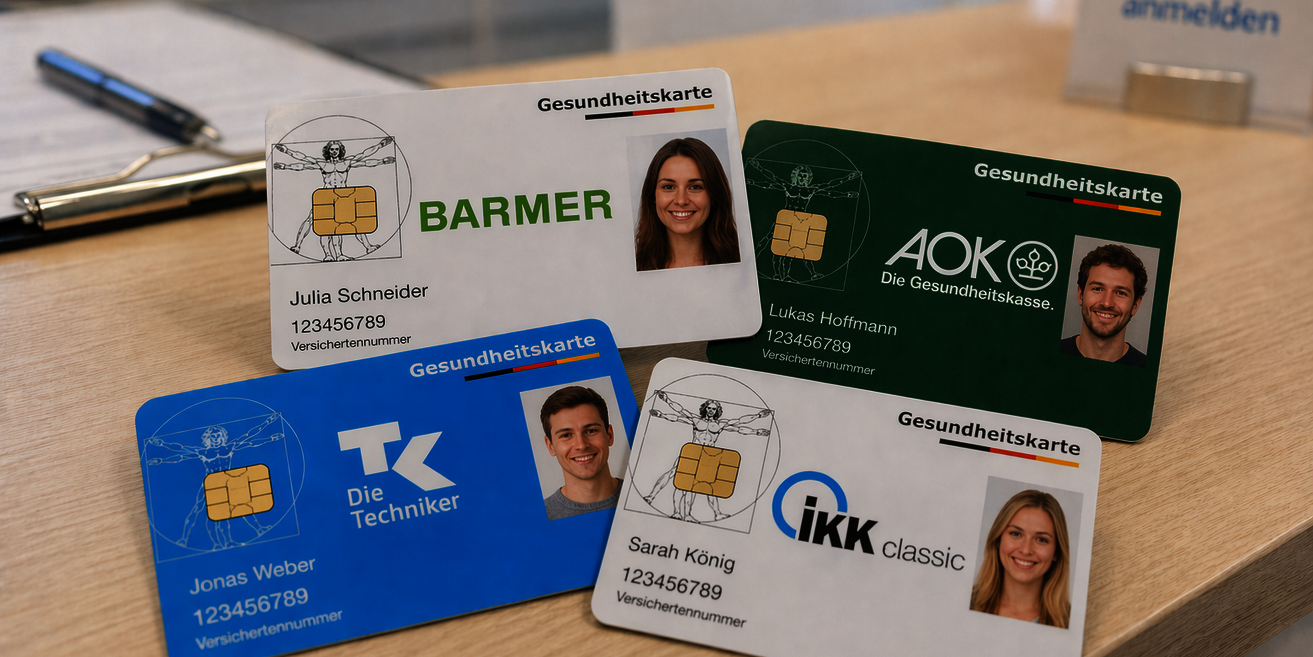Verschiedene Krankenkassenkarten als Beispiele