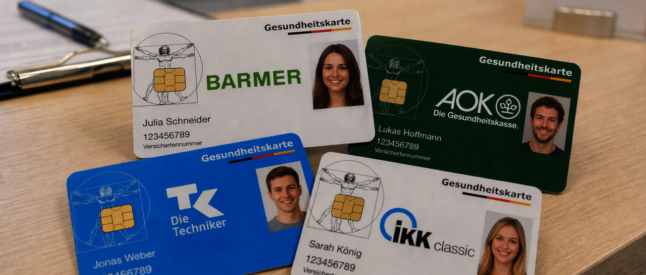 Verschiedene Krankenkassenkarten als Beispiele