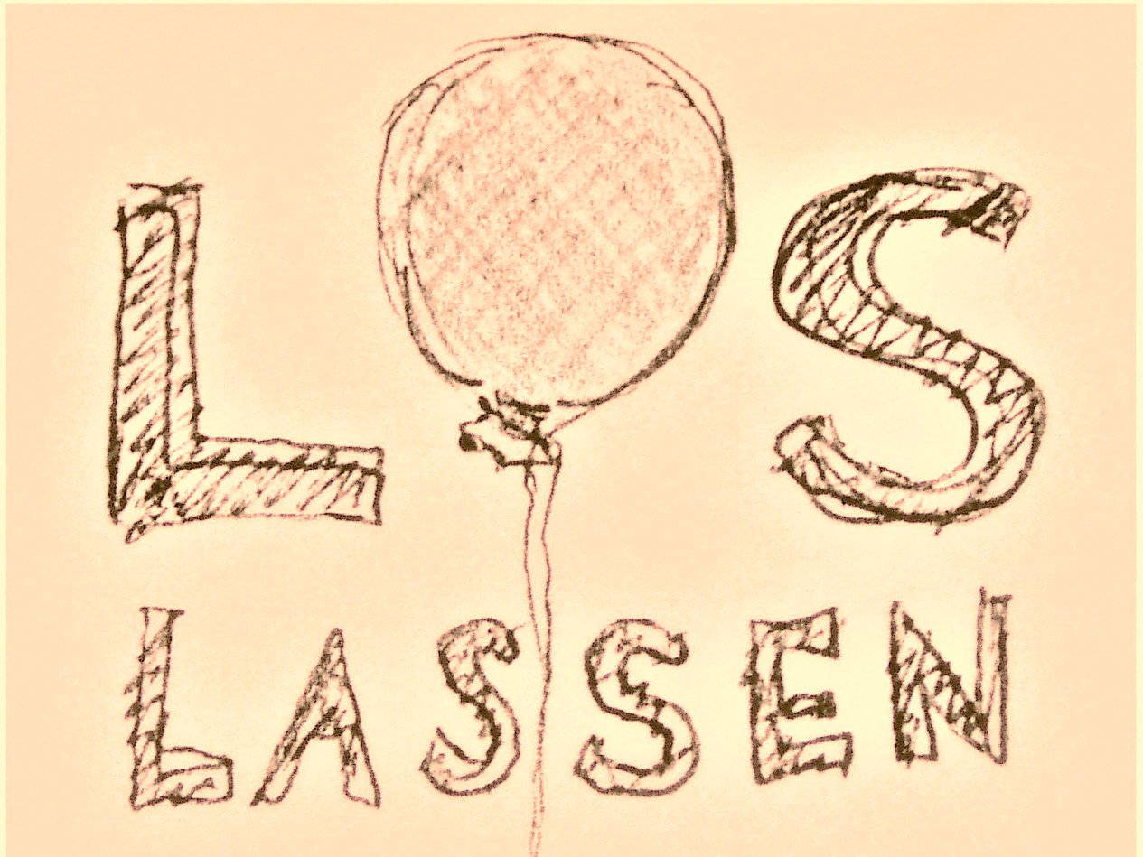 Zeichnung mit dem Wort LOSLASSEN, zweizeilig in Großbuchstaben, anstelle des O ist ein Luftballon.