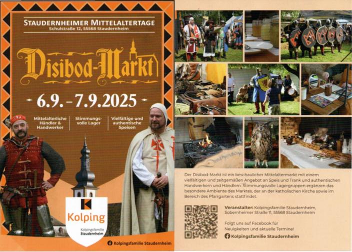 Flyer Disibod Markt vom 06.09. bis 07.09.2025 mit verschiedenen Mittelalter Bildern