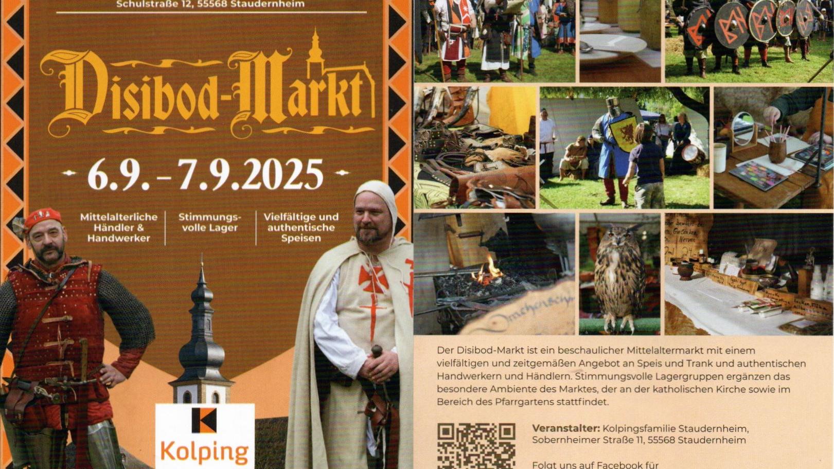 Flyer Disibod Markt vom 06.09. bis 07.09.2025 mit verschiedenen Mittelalter Bildern