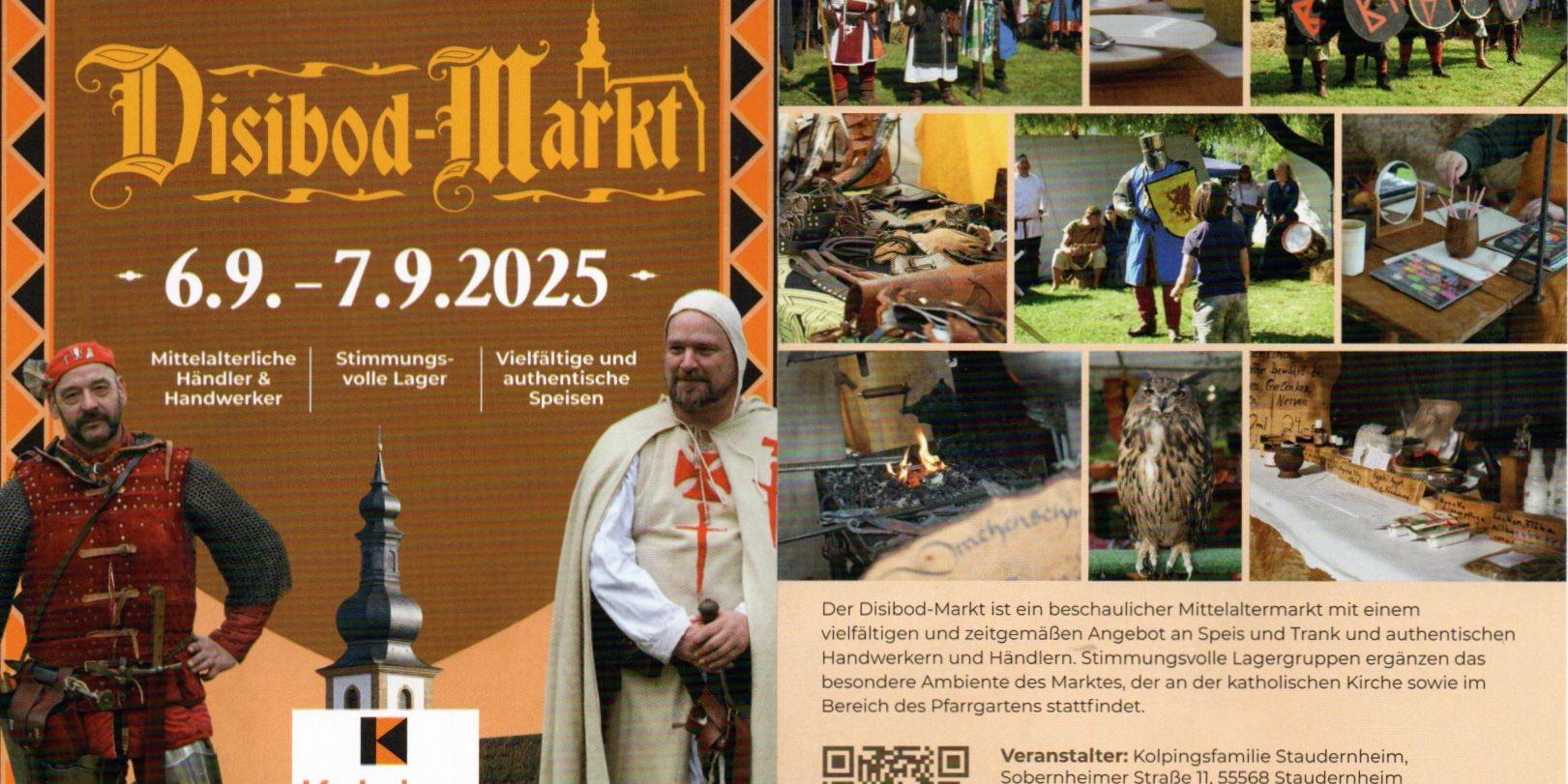 Flyer Disibod Markt vom 06.09. bis 07.09.2025 mit verschiedenen Mittelalter Bildern