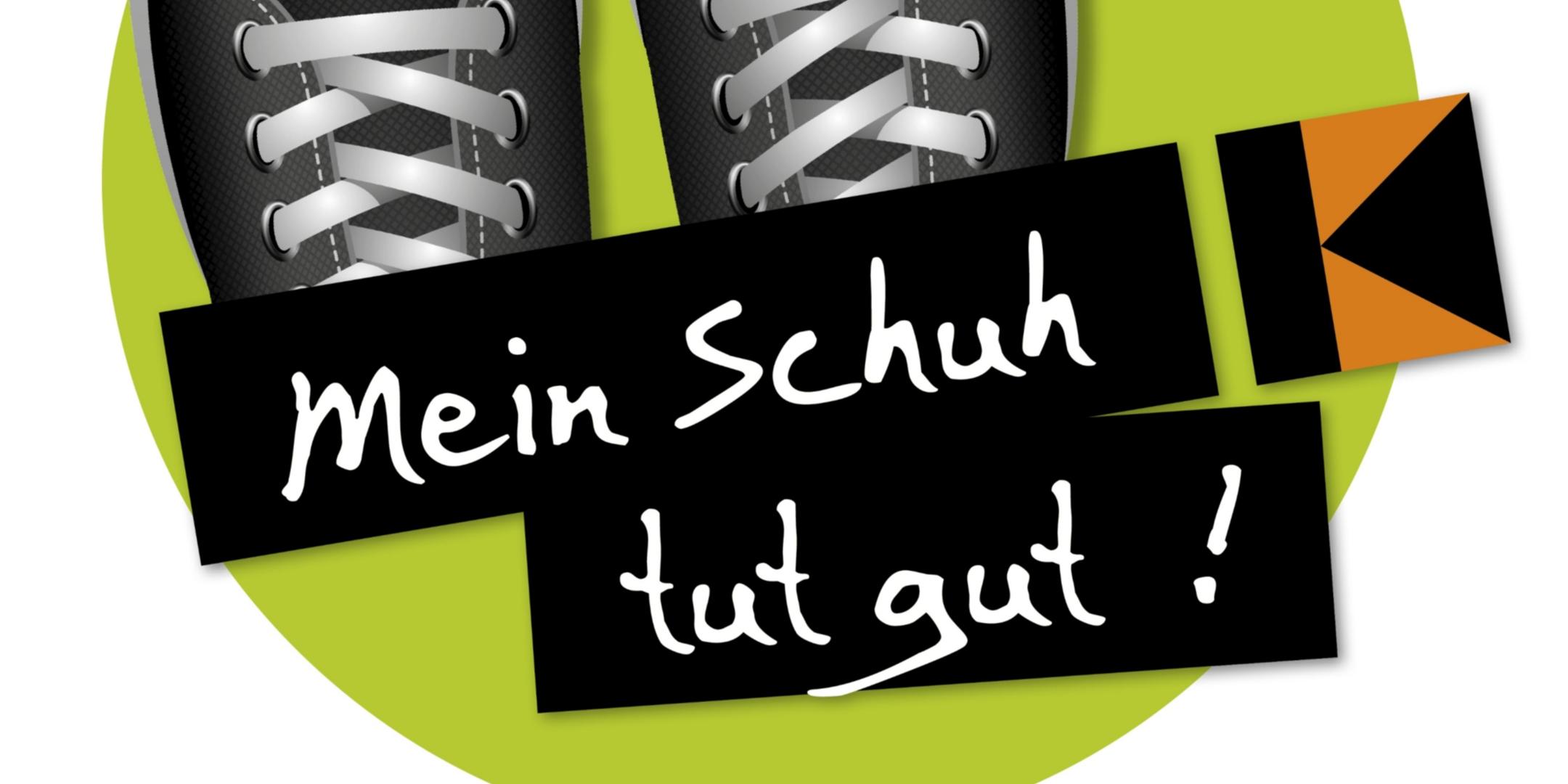 Man sieht gemalte Sneaker auf einem grünen Punkt, davor den Schriftzug: Mein Schuh tut gut! (c) Kolpingwerk Deutschland Man sieht gemalte Sneaker auf einem grünen Punkt, davor den Schriftzug: Mein Schuh tut gut!