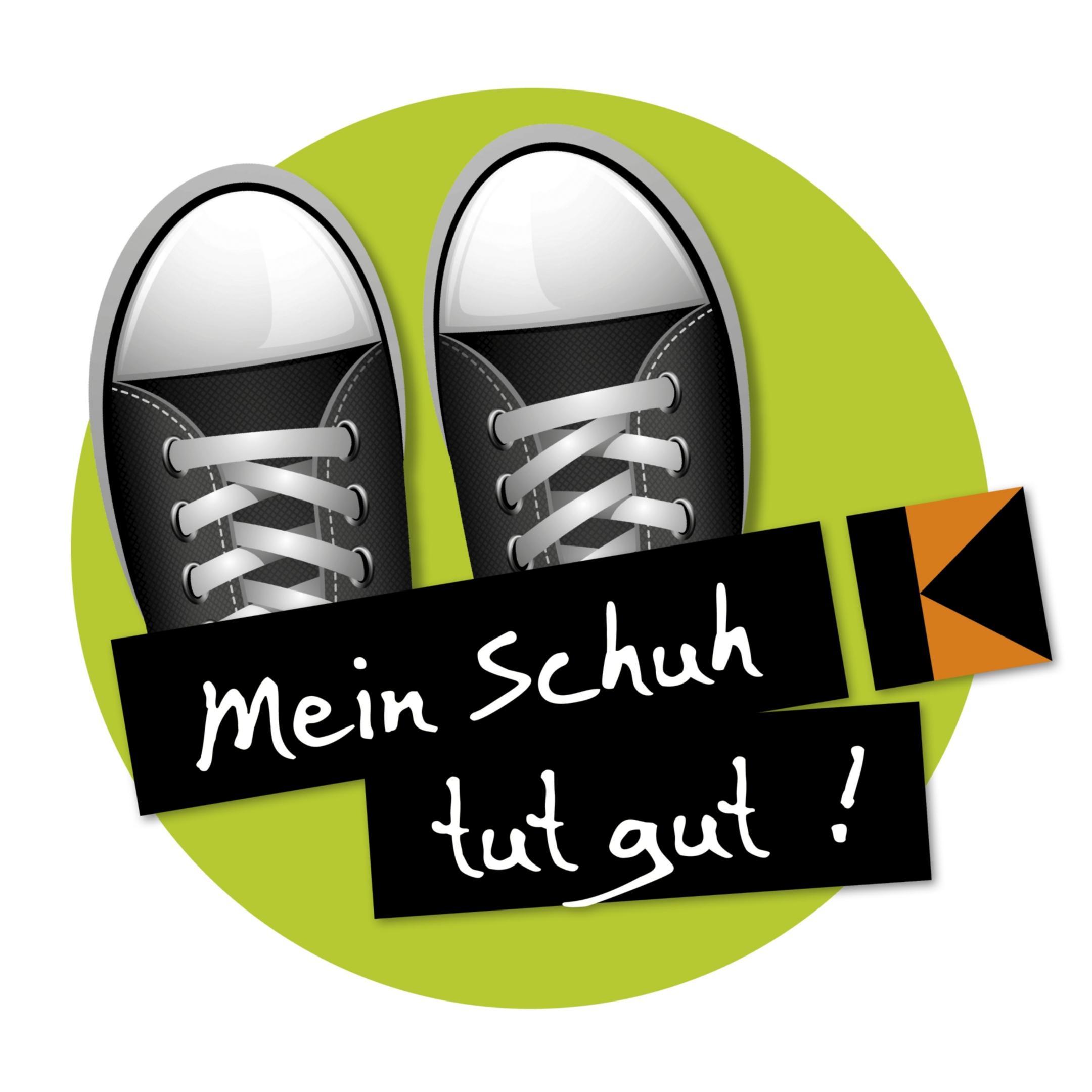 Man sieht gemalte Sneaker auf einem grünen Punkt, davor den Schriftzug: Mein Schuh tut gut! (c) Kolpingwerk Deutschland Man sieht gemalte Sneaker auf einem grünen Punkt, davor den Schriftzug: Mein Schuh tut gut!