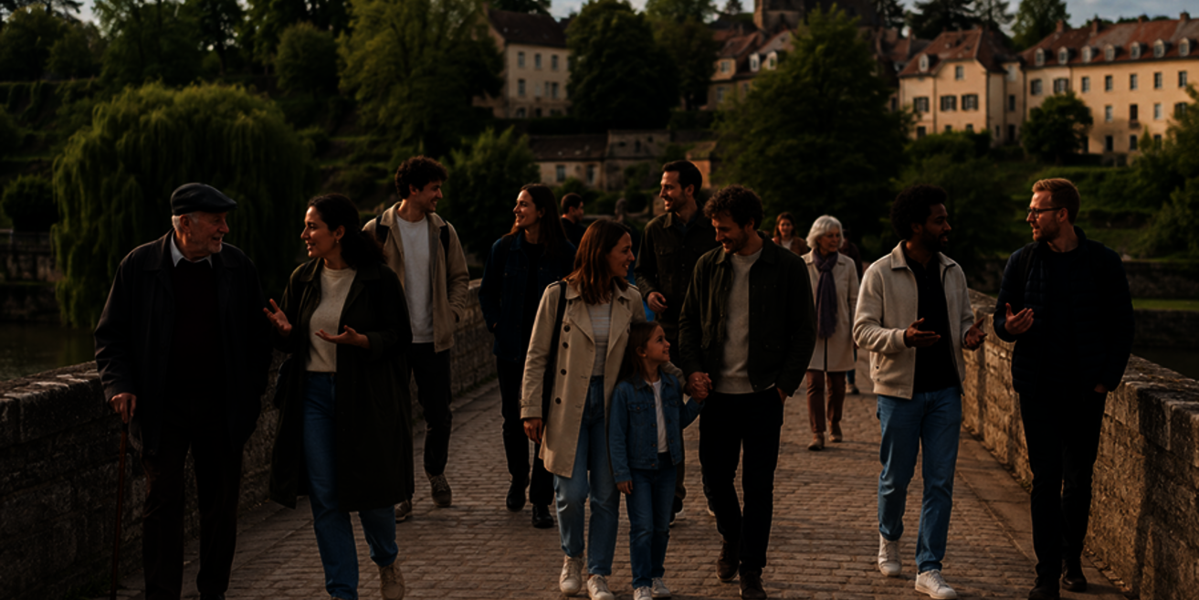 Menschen verschiedener Generationen im Gespräch, im Hintergrund eine Stadt und Bäume (c) Kolping Deutschland - KI generiert Menschen verschiedener Generationen im Gespräch, im Hintergrund eine Stadt und Bäume
